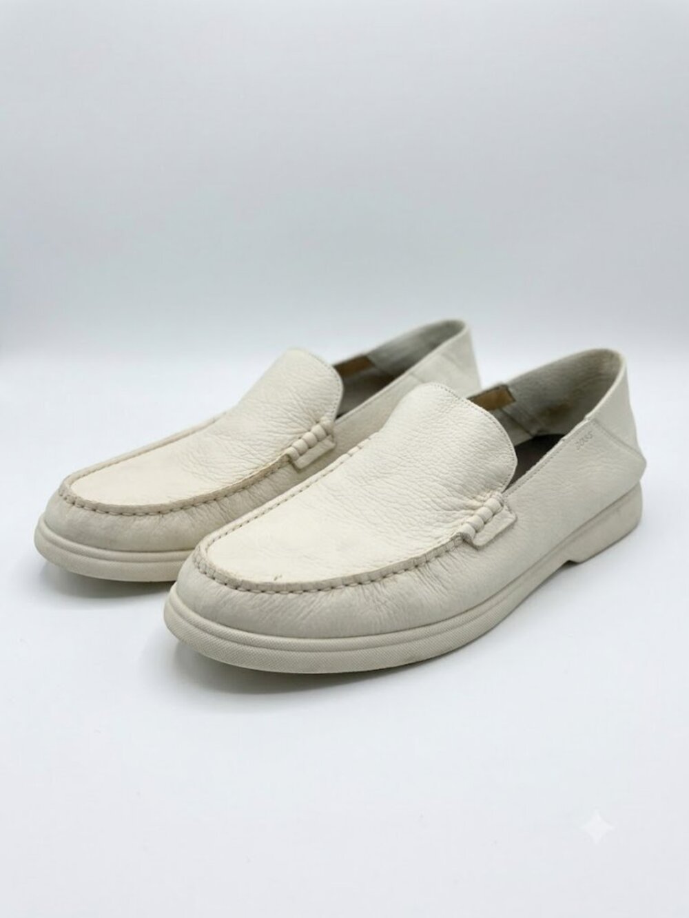 BOSS Hugo Boss Pebbled Leather Slip On Loafers White EU 45 US 12